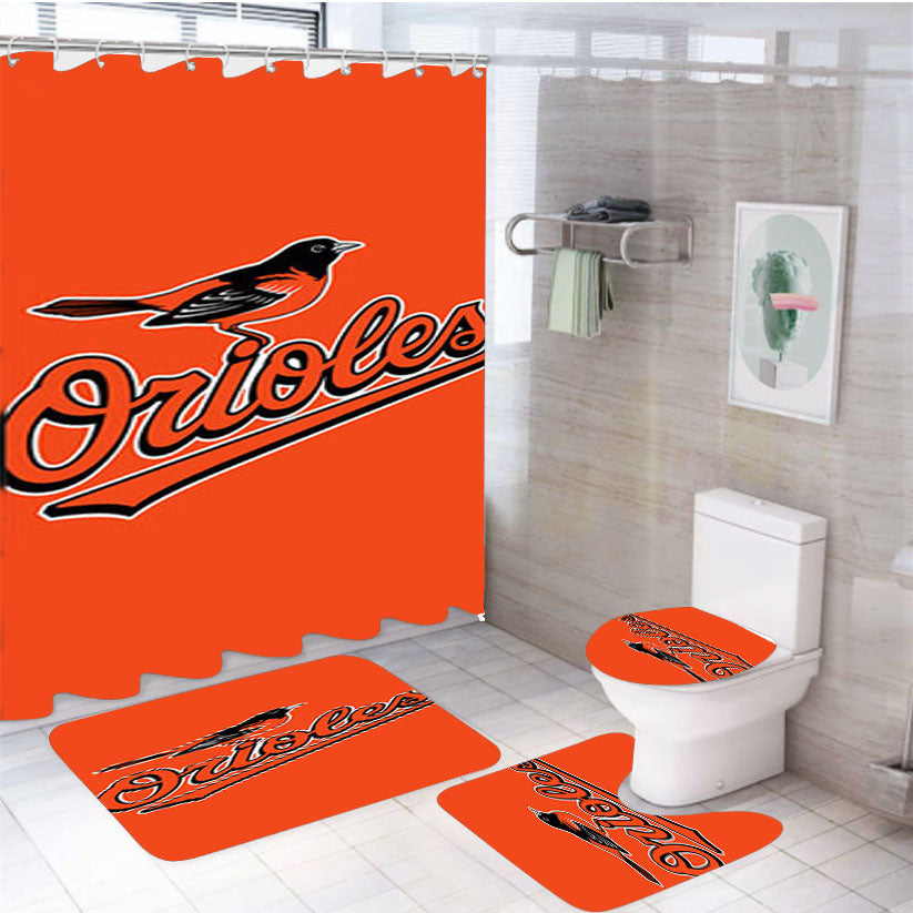 Orioles Baseball Logo Orange 4Pcs Bathroom Set Shower Curtain