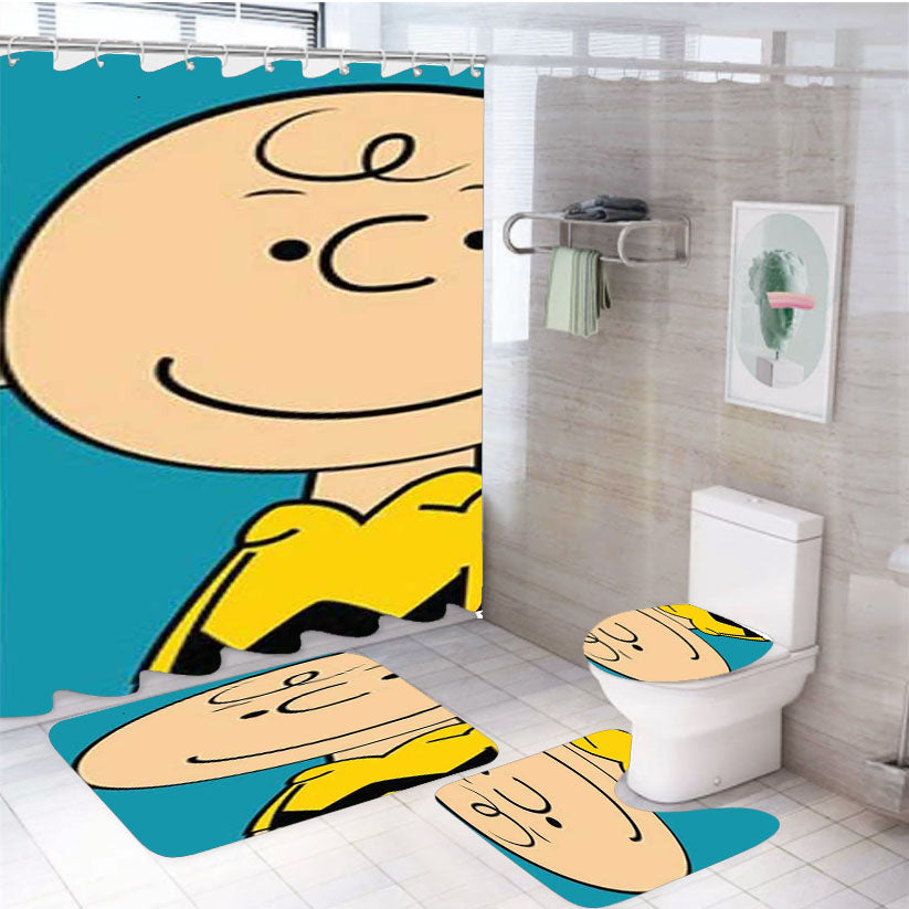 Peanuts Charlie Brown Blue 4Pcs Bathroom Set Shower Curtain