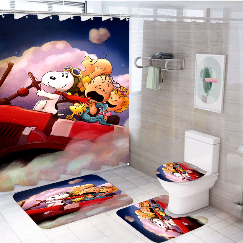 Peanuts Gang Watercolor And Friends 4Pcs Bathroom Set Shower Curtain