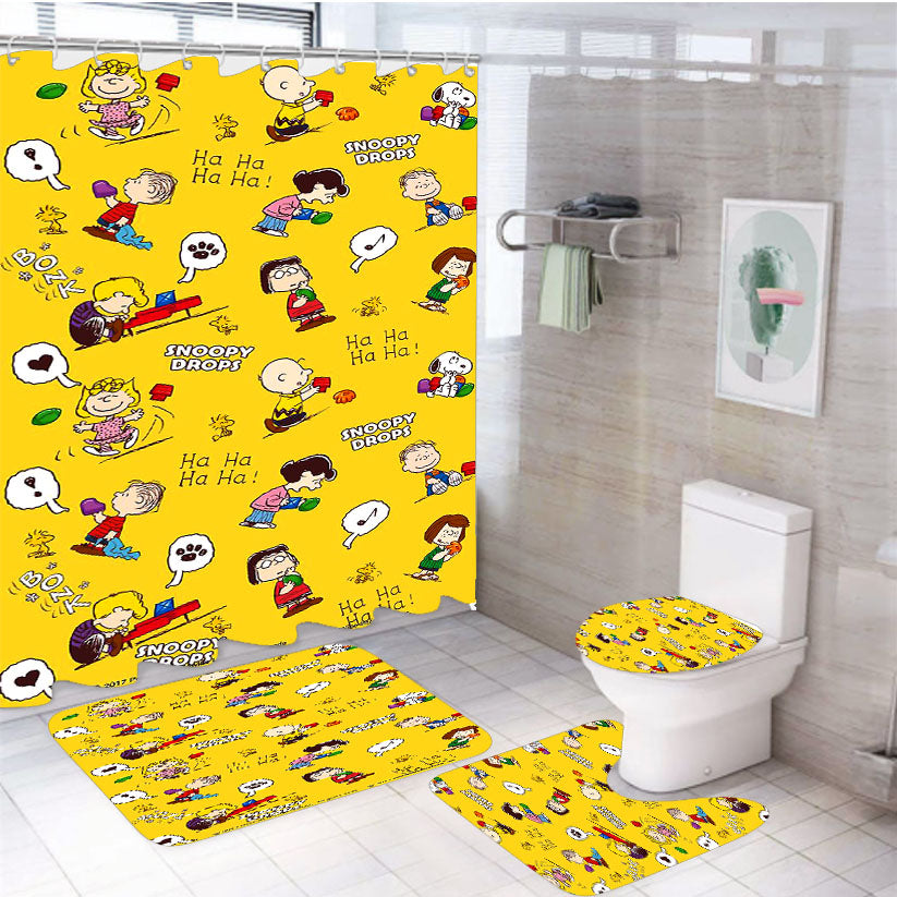 Peanuts Movie Worldwide Doodle Character 4Pcs Bathroom Set Shower Curtain