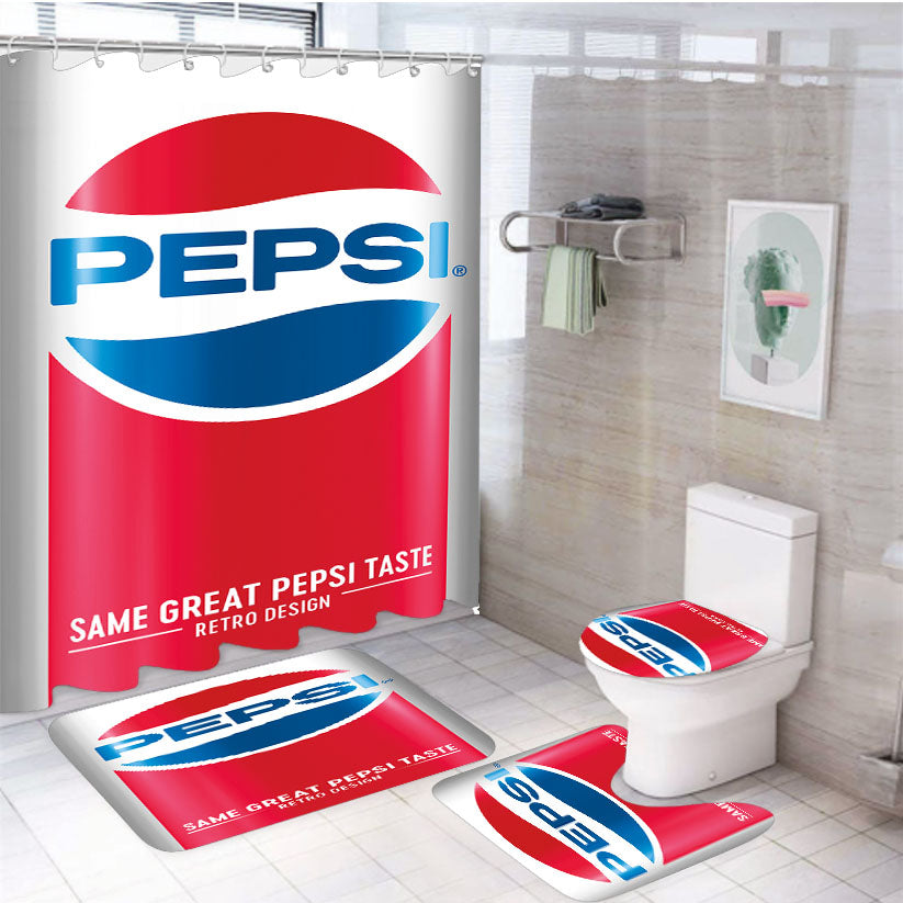Pepsi Can Retro Classic Design 4Pcs Bathroom Set Shower Curtain