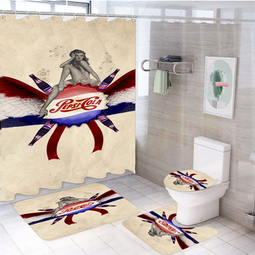 Pepsi Coca Cola Drink 4Pcs Bathroom Set Shower Curtain