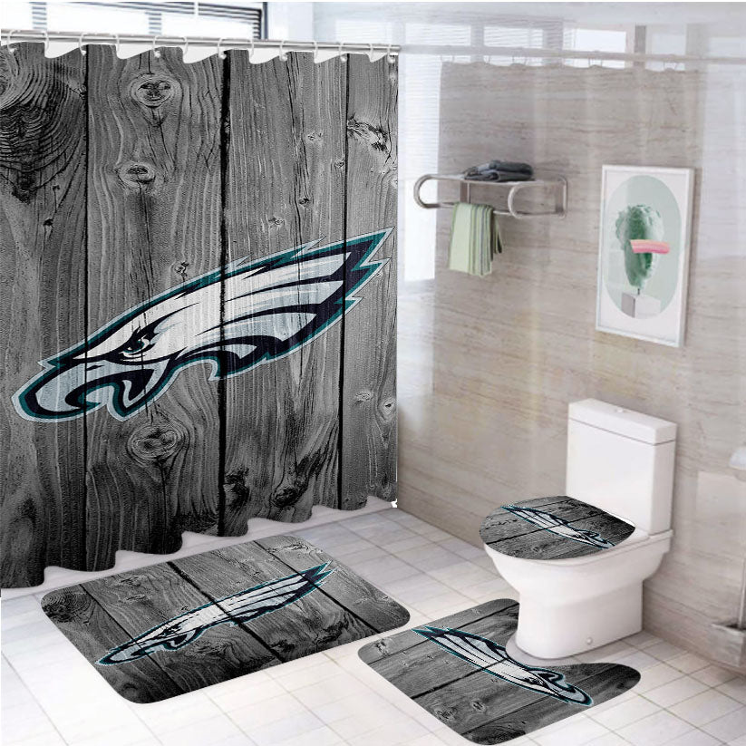 Philadelphia Eagle Logo Wood Texture Wallpapers 4Pcs Bathroom Set Shower Curtain