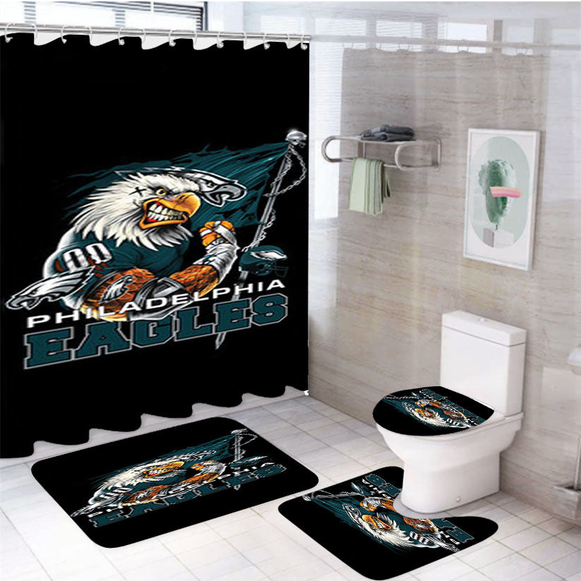 Philadelphia Eagles Logo Black 4Pcs Bathroom Set Shower Curtain