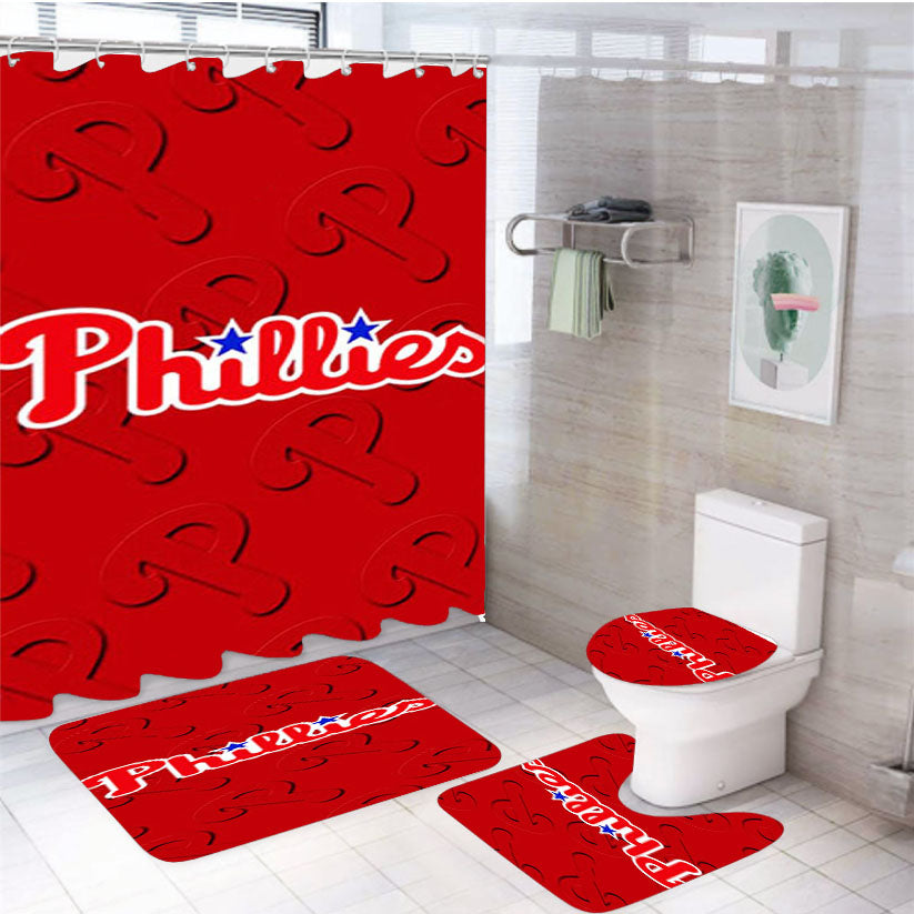 Philadelphia Phillies Cover 4Pcs Bathroom Set Shower Curtain