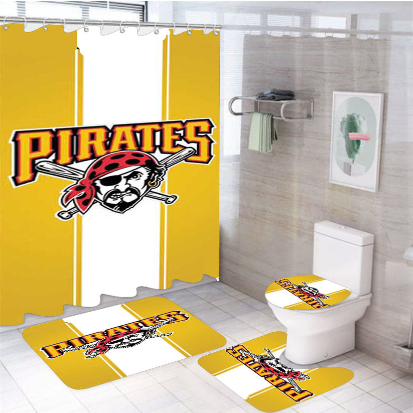 Pittsburgh Pirates Stripe On Yellow 4Pcs Bathroom Set Shower Curtain