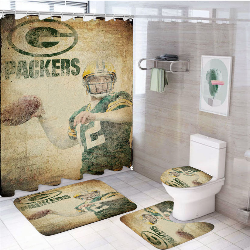 Placa Decorativa Nfl Packers Parede 4Pcs Bathroom Set Shower Curtain