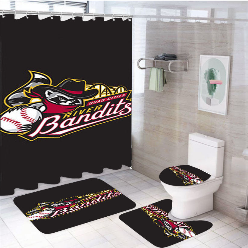 Quad Cities River Bandits Logo Black 4Pcs Bathroom Set Shower Curtain