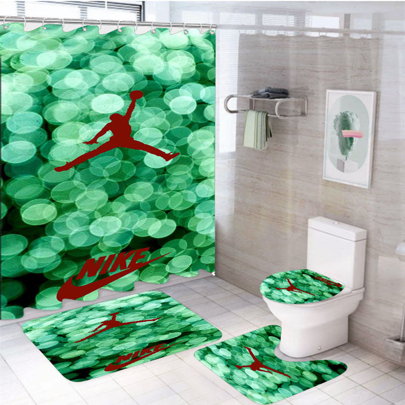 Red Nike Air Jordan Green Glitter 4Pcs Bathroom Set Shower Curtain