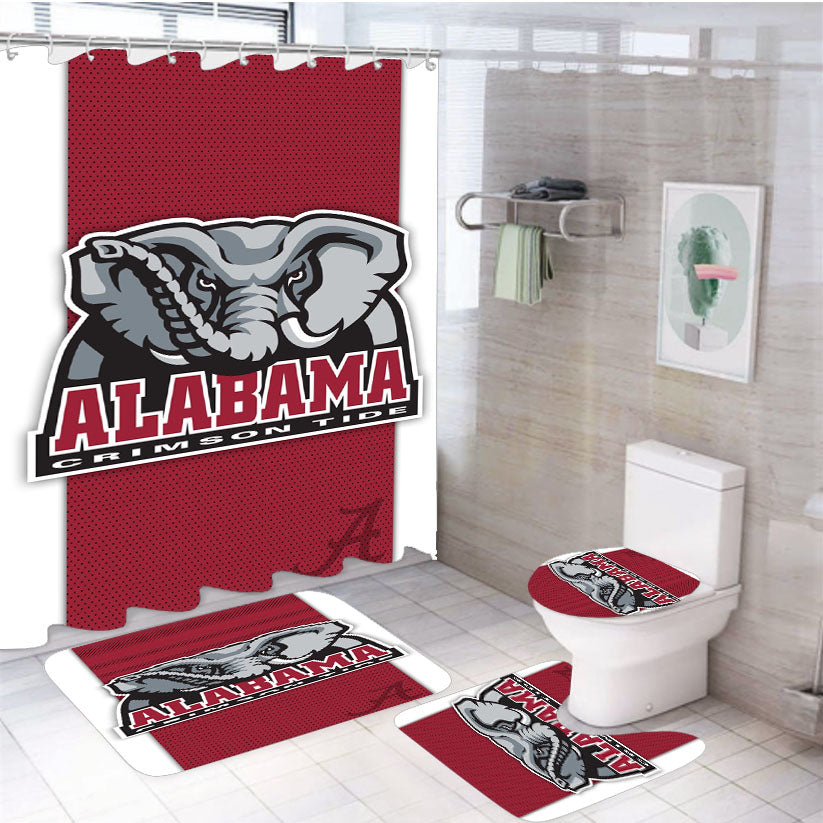 Red White Alabama Crimson Tide Wallpaper 4Pcs Bathroom Set Shower Curtain
