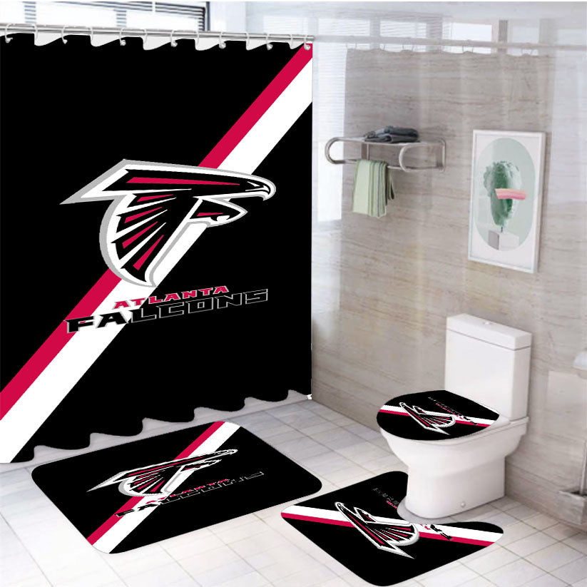 Red White Line Atlanta Falcons 4Pcs Bathroom Set Shower Curtain