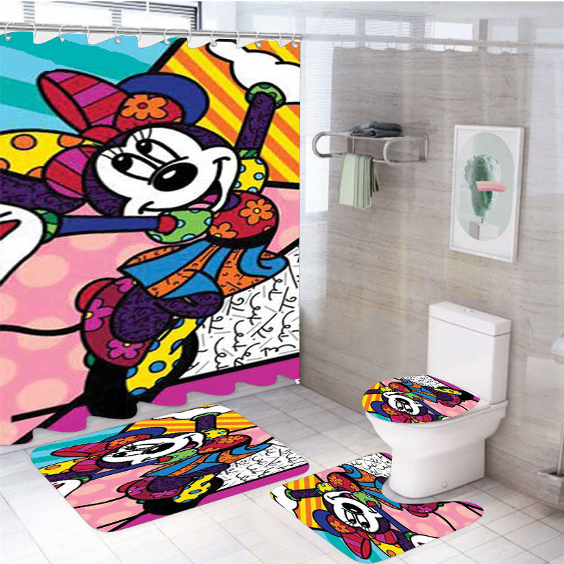 Romero Britto Minnie Mouse 4Pcs Bathroom Set Shower Curtain