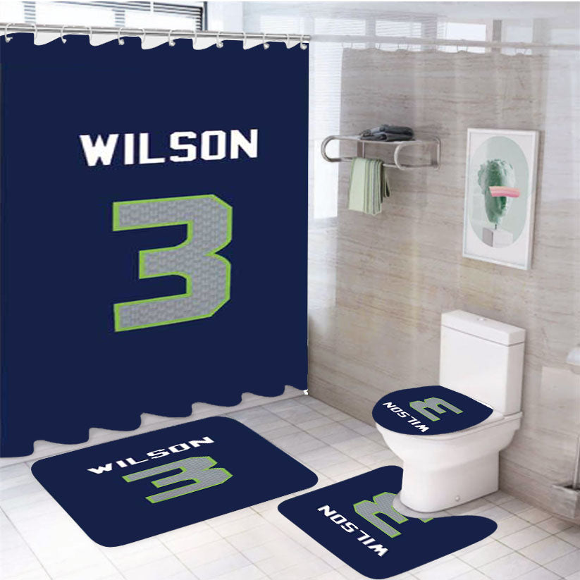 Russell Wilson Jersey Design 4Pcs Bathroom Set Shower Curtain