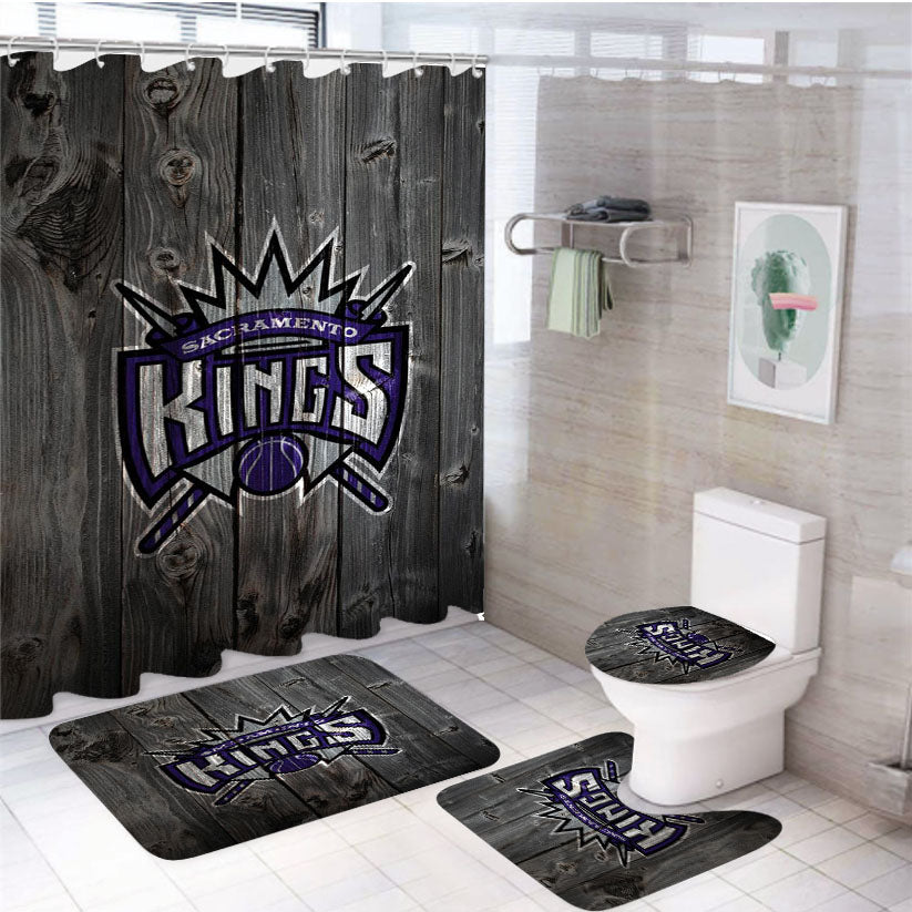 Sacramento Kings Nba Wood Wallpaper 4Pcs Bathroom Set Shower Curtain