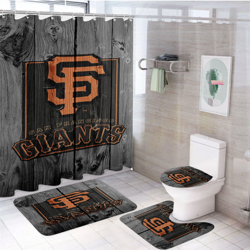 San Francisco Giants Logo Dark Wood 4Pcs Bathroom Set Shower Curtain