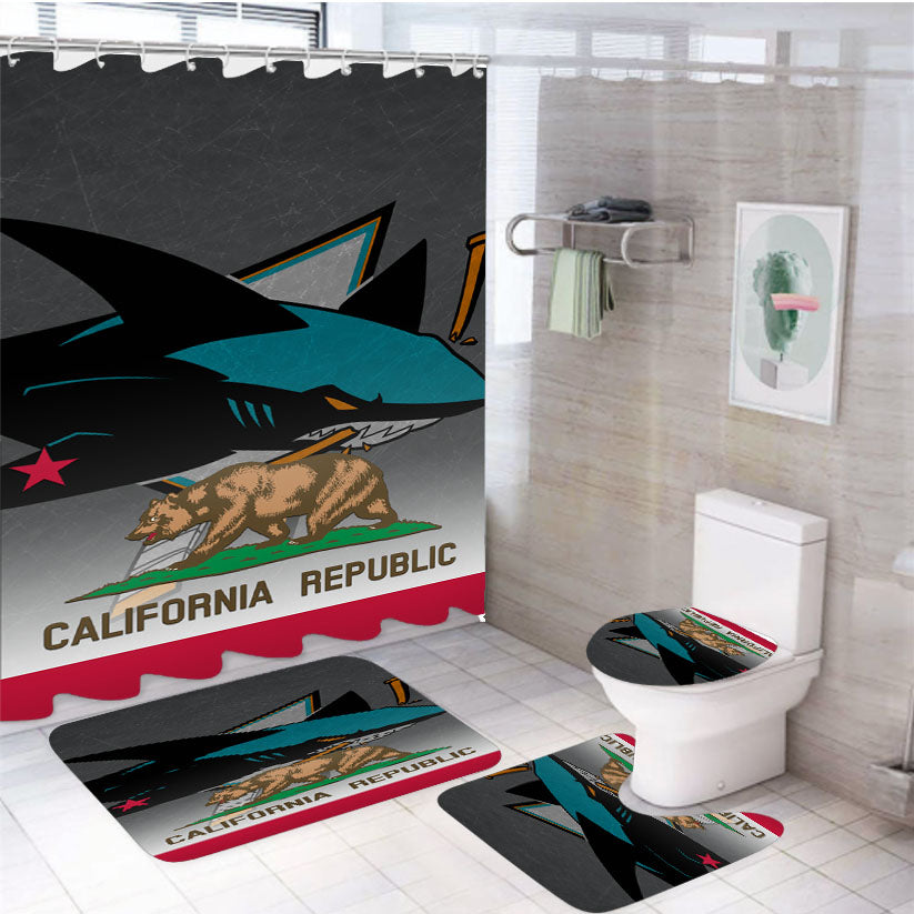 San Jose Sharks California Republic 4Pcs Bathroom Set Shower Curtain