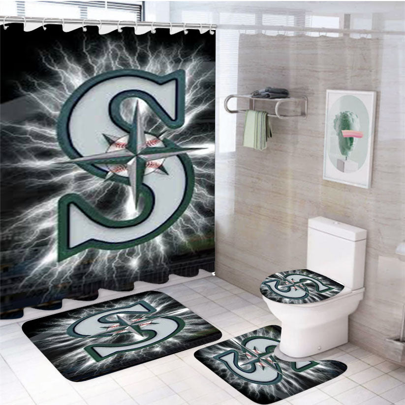 Seattle Mariners Mlb Logo 4Pcs Bathroom Set Shower Curtain