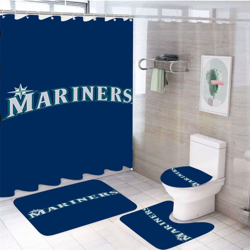 Seattle Mariners Text 4Pcs Bathroom Set Shower Curtain