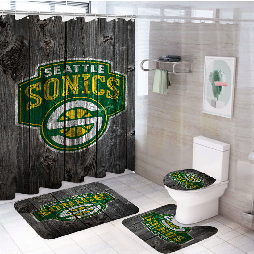 Seattle Sonics Wood 4Pcs Bathroom Set Shower Curtain