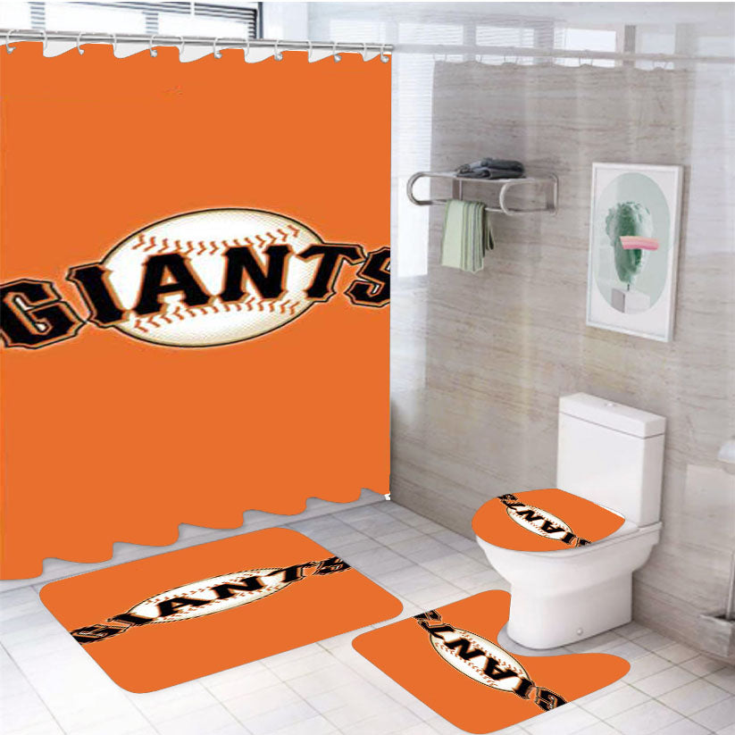 Sf Giants Logo On Orange 4Pcs Bathroom Set Shower Curtain