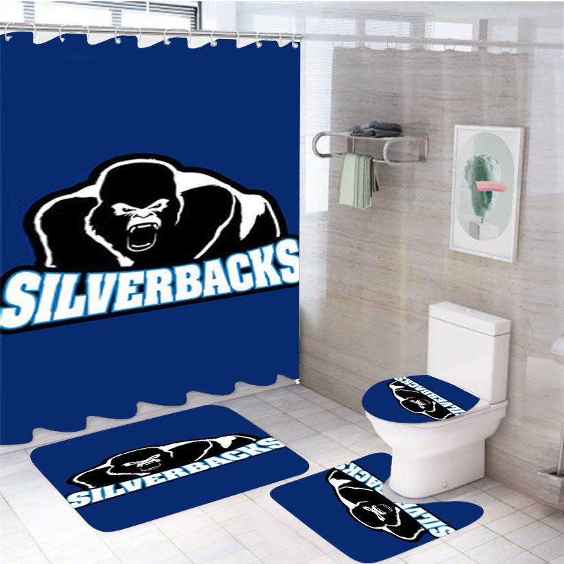Silverback Baseball Logo Blue 4Pcs Bathroom Set Shower Curtain