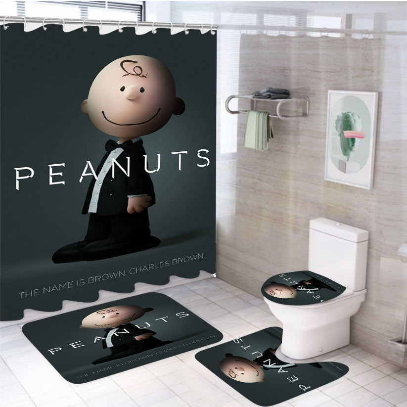 Snoopy And Charlie Brown The Peanuts 4Pcs Bathroom Set Shower Curtain