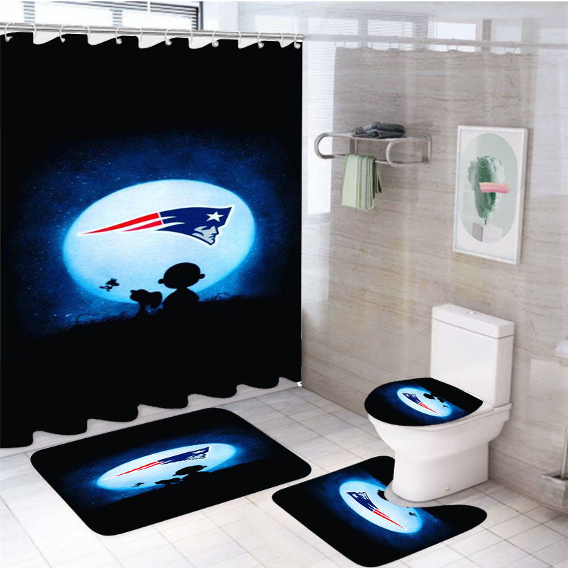 Snoppy And Charlie New England Patriots 4Pcs Bathroom Set Shower Curtain