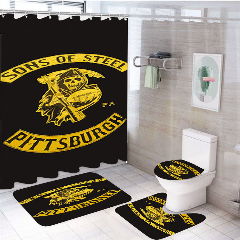Sons Of Steel Pittsburgh Dark Grey 4Pcs Bathroom Set Shower Curtain