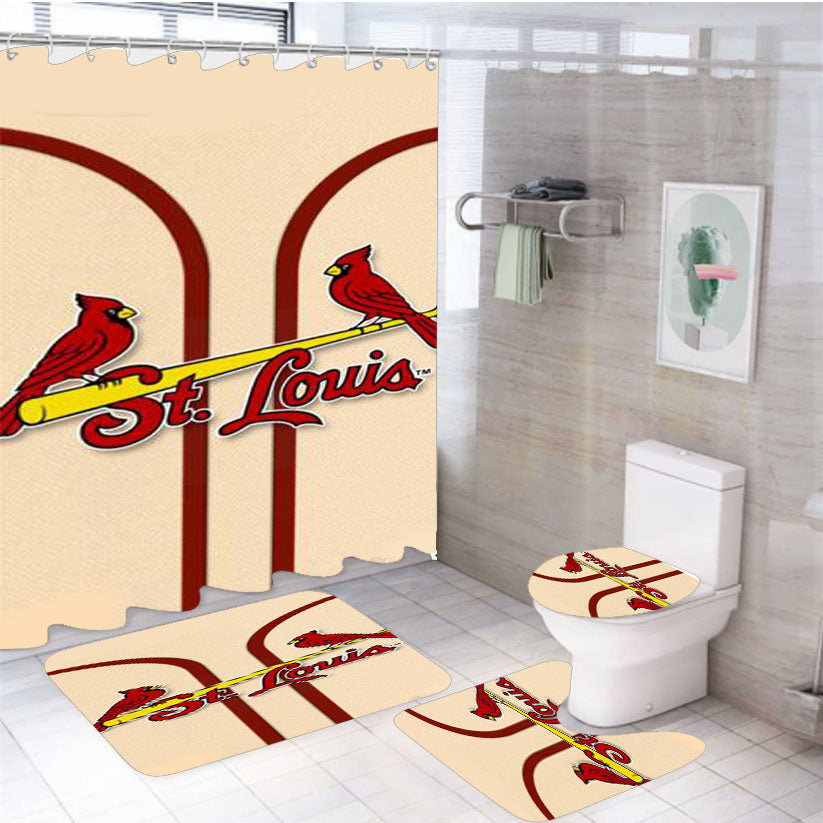 St Louis Cardinals 48 4Pcs Bathroom Set Shower Curtain