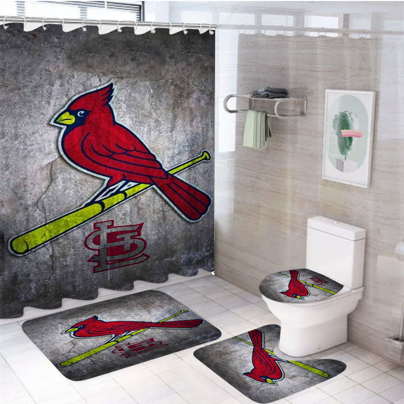 St Louis Cardinals Stone Logo Nfl 4Pcs Bathroom Set Shower Curtain