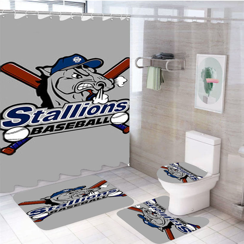 Stallions Baseball Logo Gray 4Pcs Bathroom Set Shower Curtain