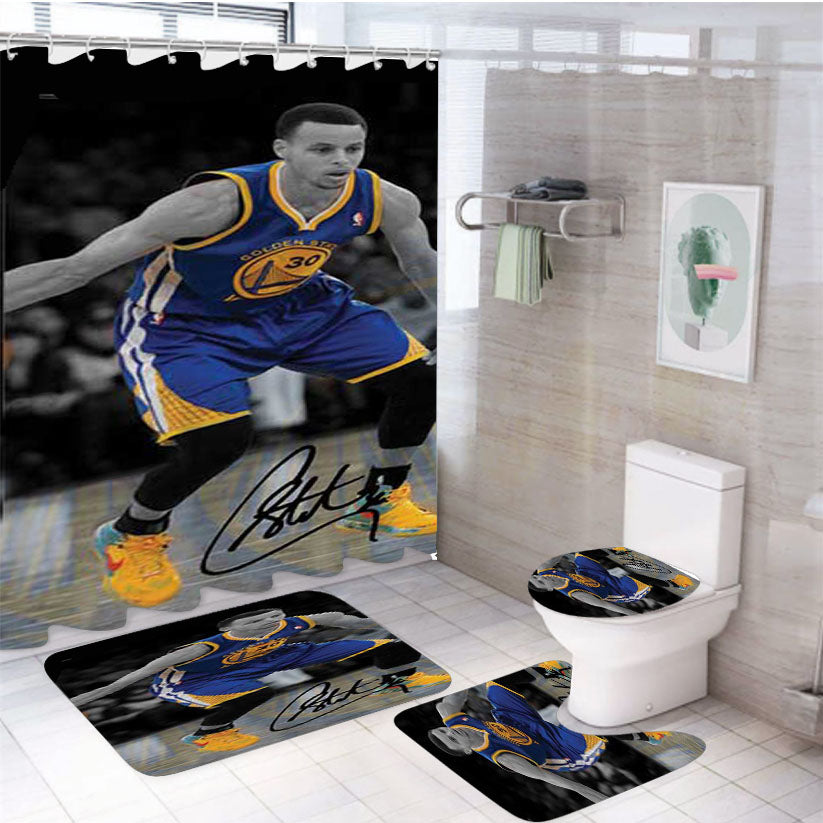 Stephen Curry Grey Blue Gold 4Pcs Bathroom Set Shower Curtain