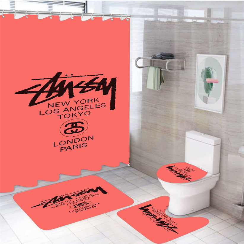 Stussy New York Los Angeles 4Pcs Bathroom Set Shower Curtain