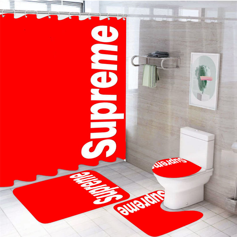 Supreme Red Logo 4Pcs Bathroom Set Shower Curtain