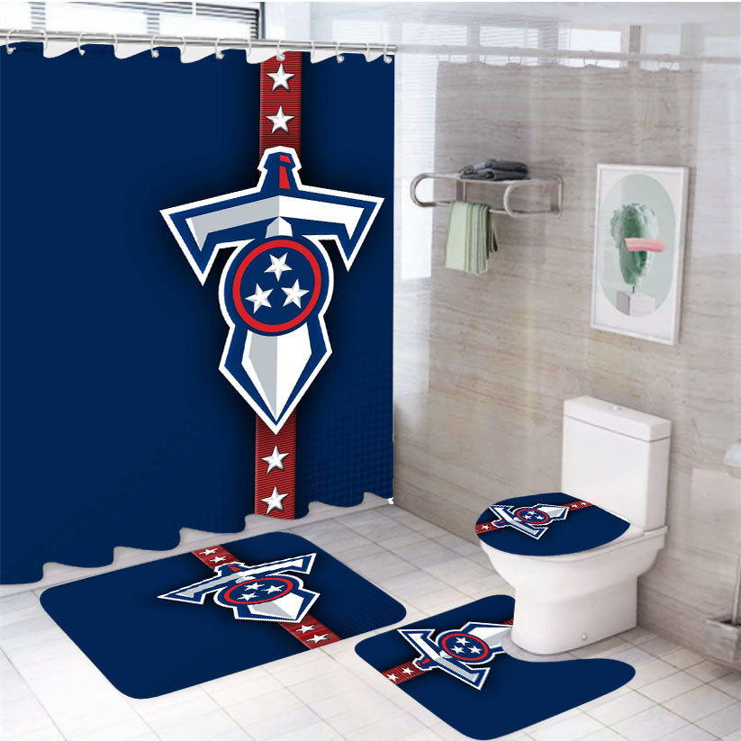 Tennessee Titans Nfl Sword Logo 4Pcs Bathroom Set Shower Curtain