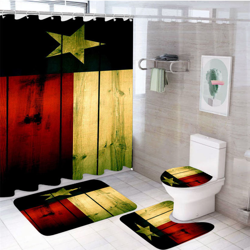 Texas Flag Wood 4Pcs Bathroom Set Shower Curtain
