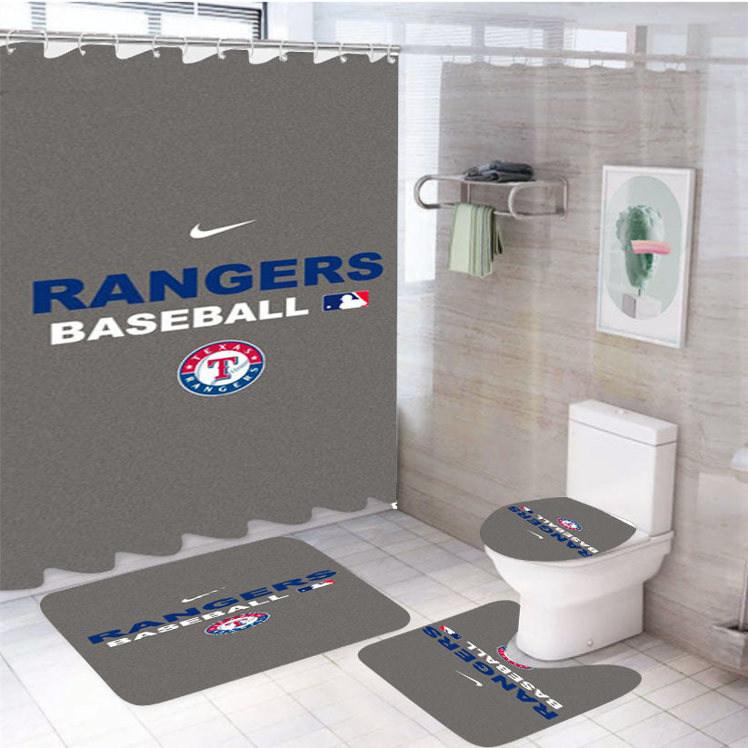 Texas Rangers Baseball 4Pcs Bathroom Set Shower Curtain