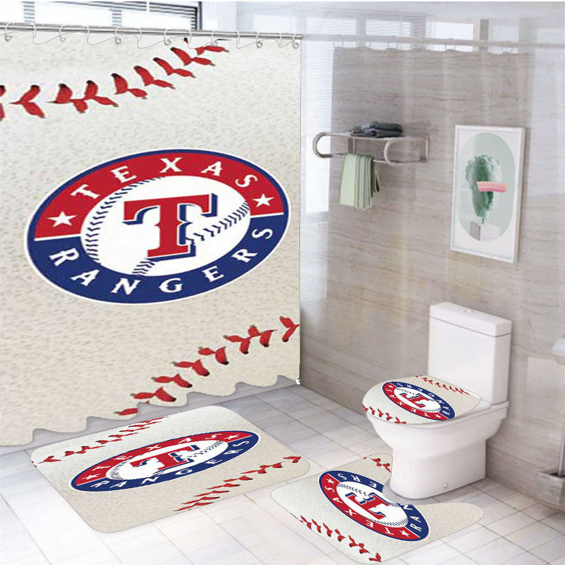 Texas Rangers Baseball Bkg 4Pcs Bathroom Set Shower Curtain