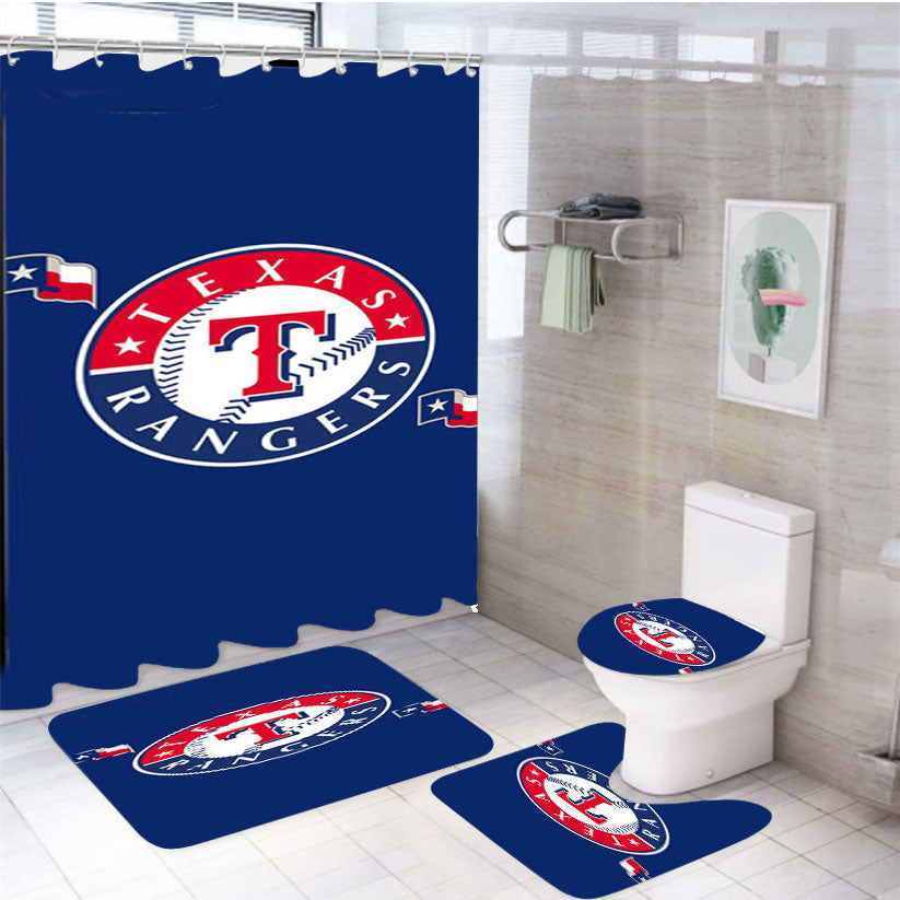 Texas Rangers Logo 4Pcs Bathroom Set Shower Curtain