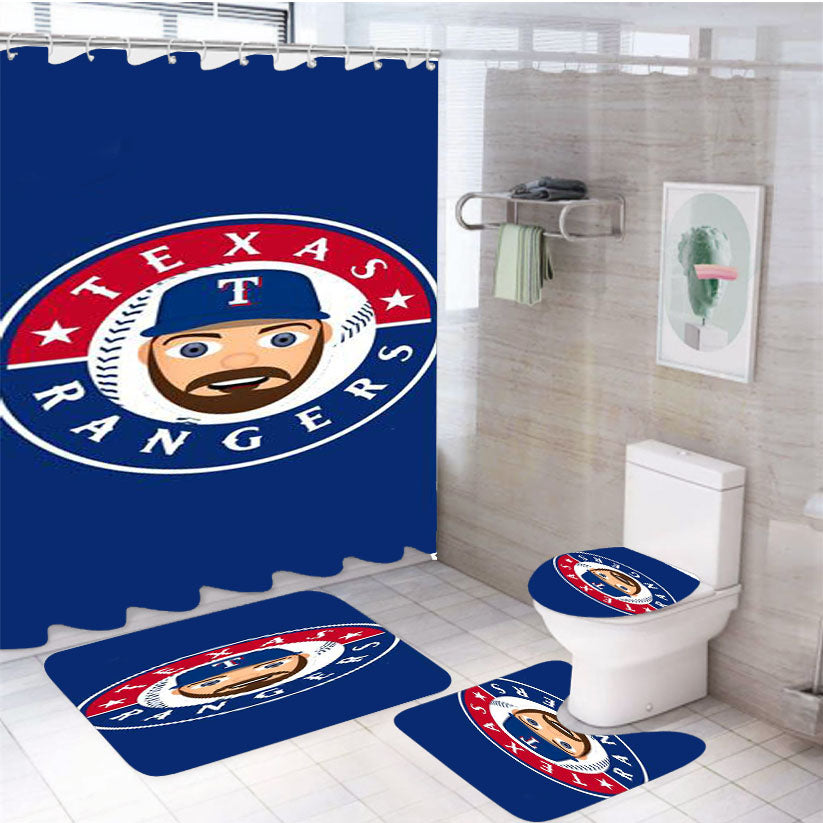 Texas Rangers Logo 50 4Pcs Bathroom Set Shower Curtain