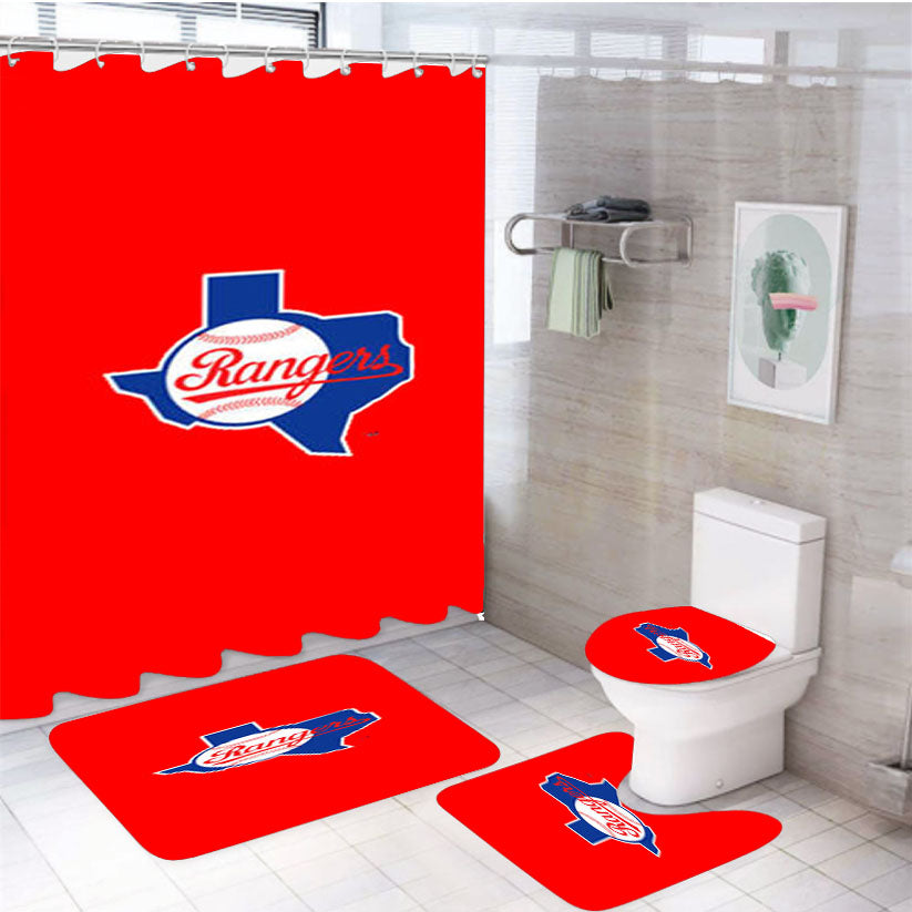 Texas Rangers Logo City 4Pcs Bathroom Set Shower Curtain