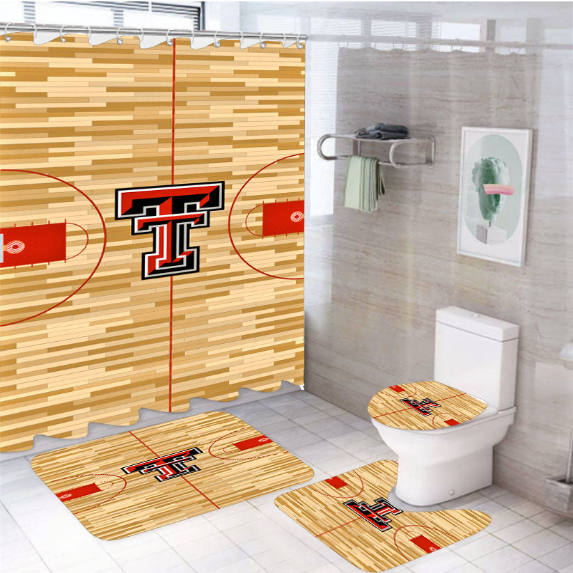Texas Tech Red Raiders Basketball Team Court 4Pcs Bathroom Set Shower Curtain