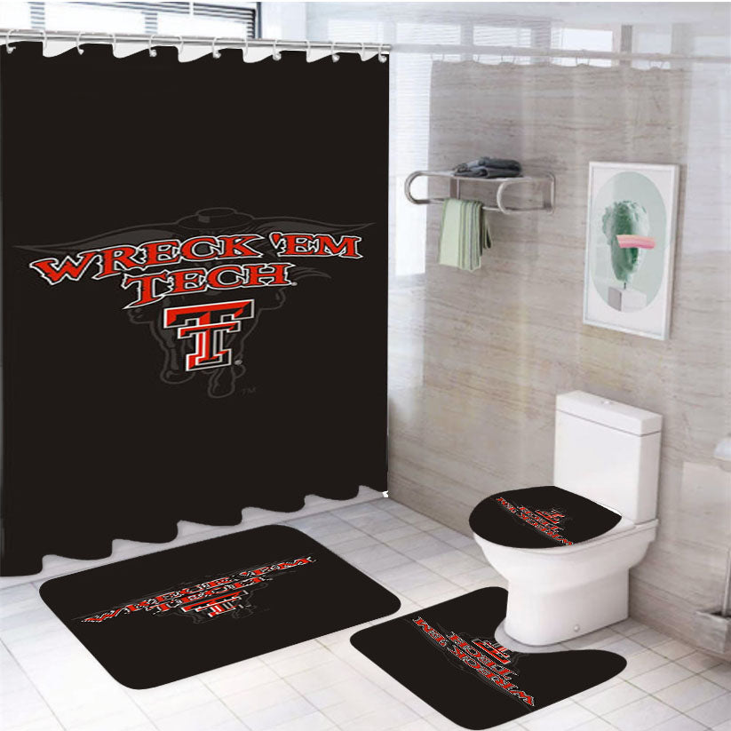 Texas Tech Red Raiders Logo 4Pcs Bathroom Set Shower Curtain