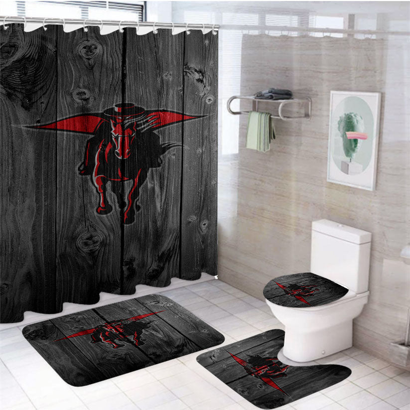 Texas Tech Red Raiders Logo Dark Wood Wallpaper 4Pcs Bathroom Set Shower Curtain