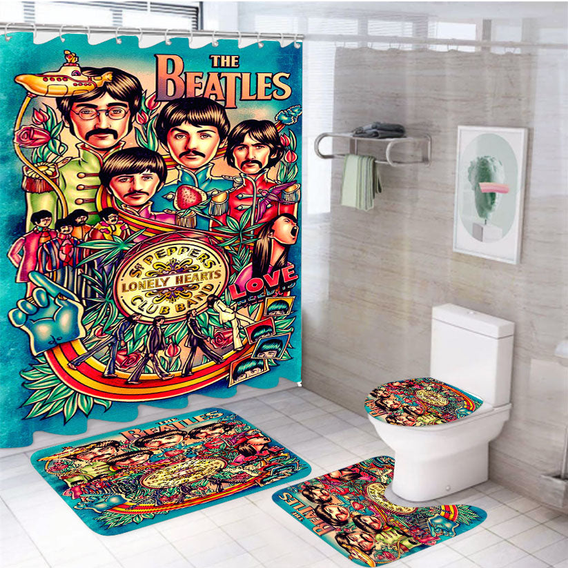 The Beatles Poster Vintage 4Pcs Bathroom Set Shower Curtain
