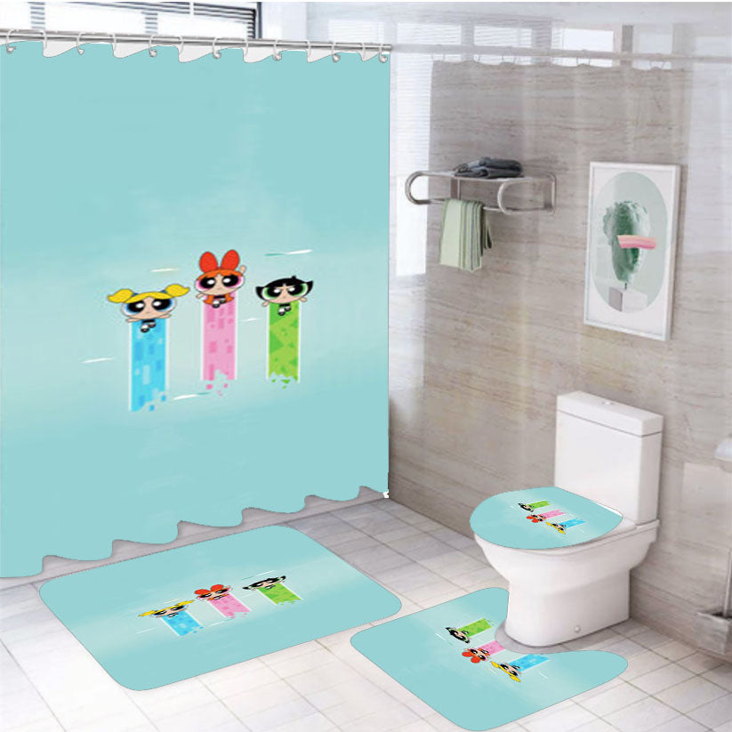 The Powerpuff Girls 4Pcs Bathroom Set Shower Curtain