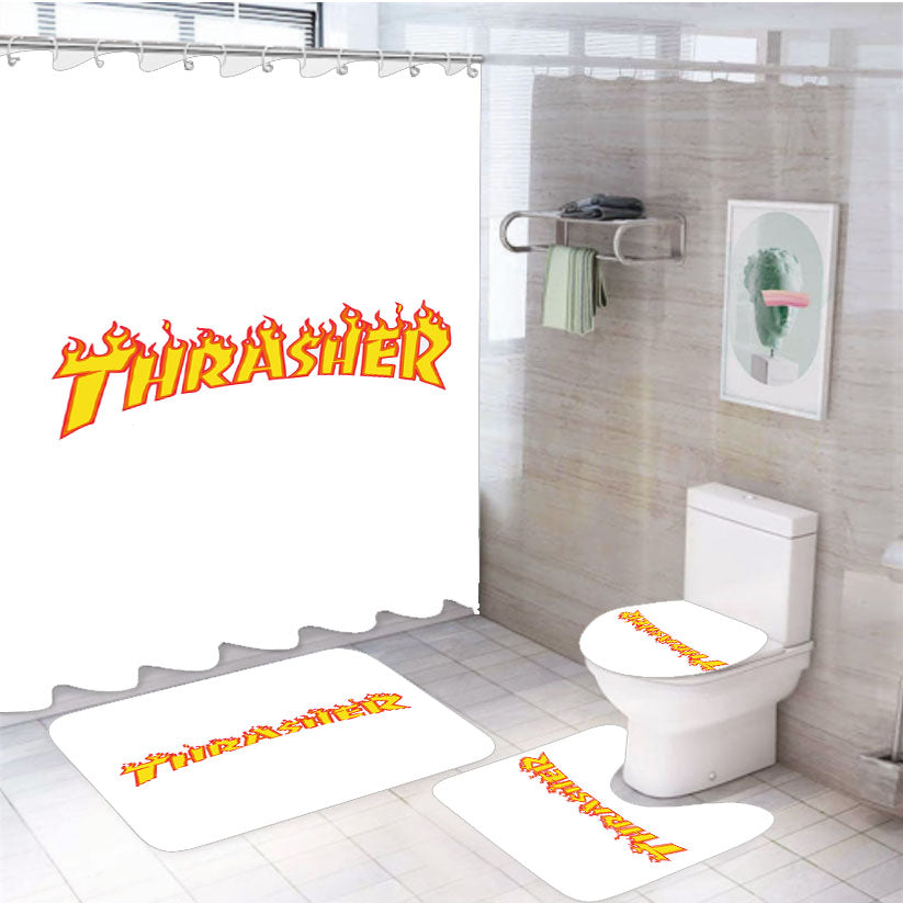 Thrasher White 4Pcs Bathroom Set Shower Curtain