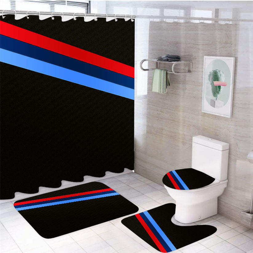 Three Color Line Bmw 4Pcs Bathroom Set Shower Curtain
