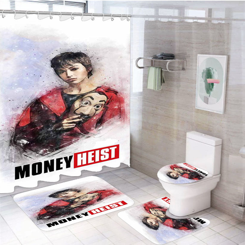 Tokyo Art Money Heist 4Pcs Bathroom Set Shower Curtain