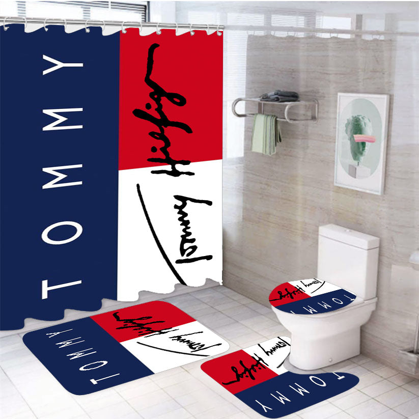 Tommy Hilfiger Signature Logo 4Pcs Bathroom Set Shower Curtain